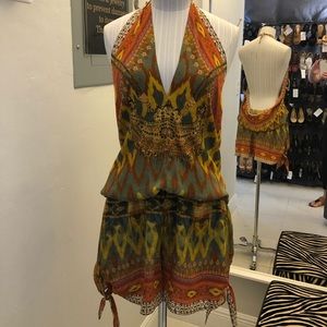 CAMILLA Silk Embellished Halter Shorts Romper